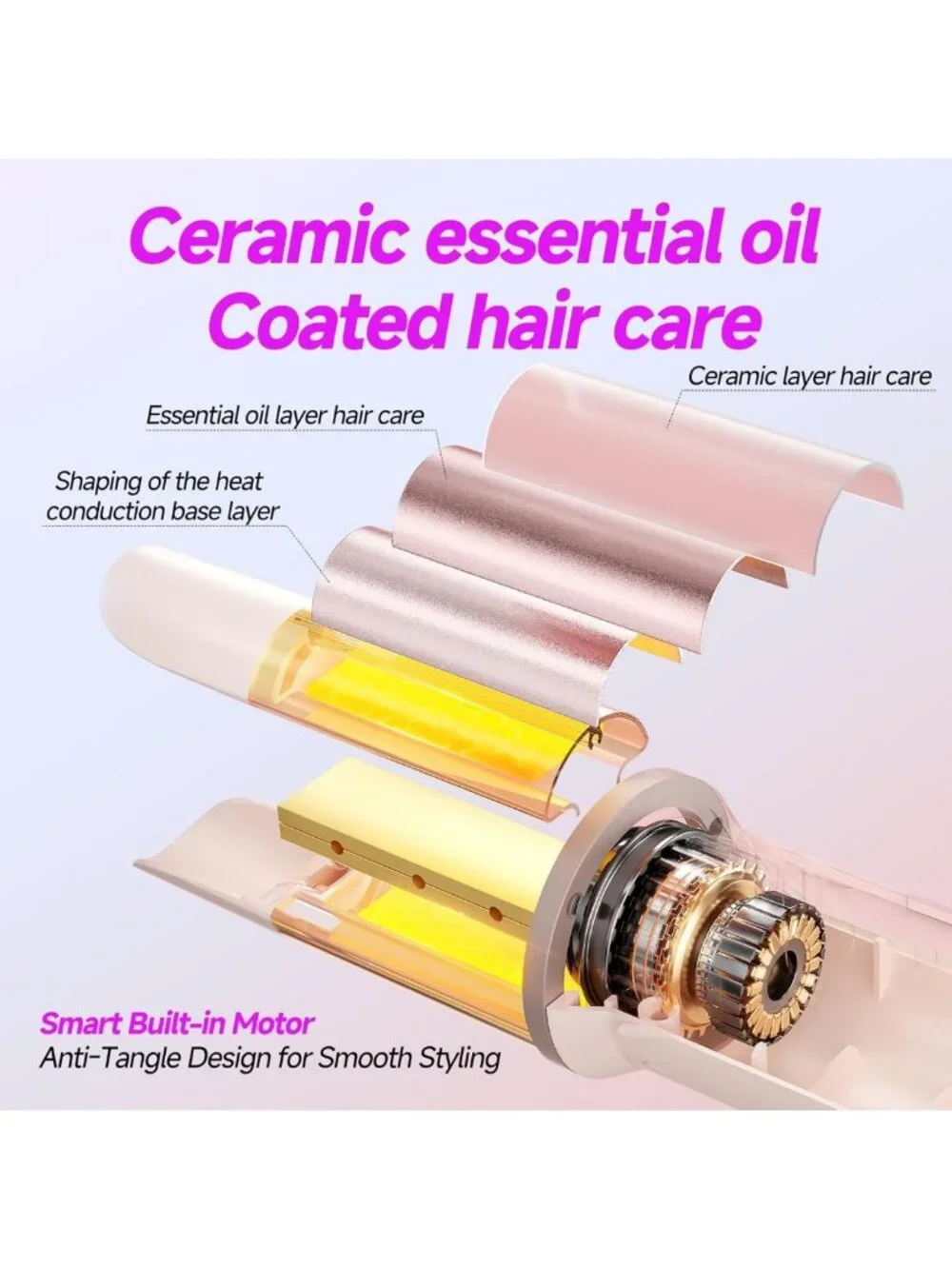 Automatic Curling Iron 1.25” Rotating Wand for Beach Waves & Loose Curls, Ionic